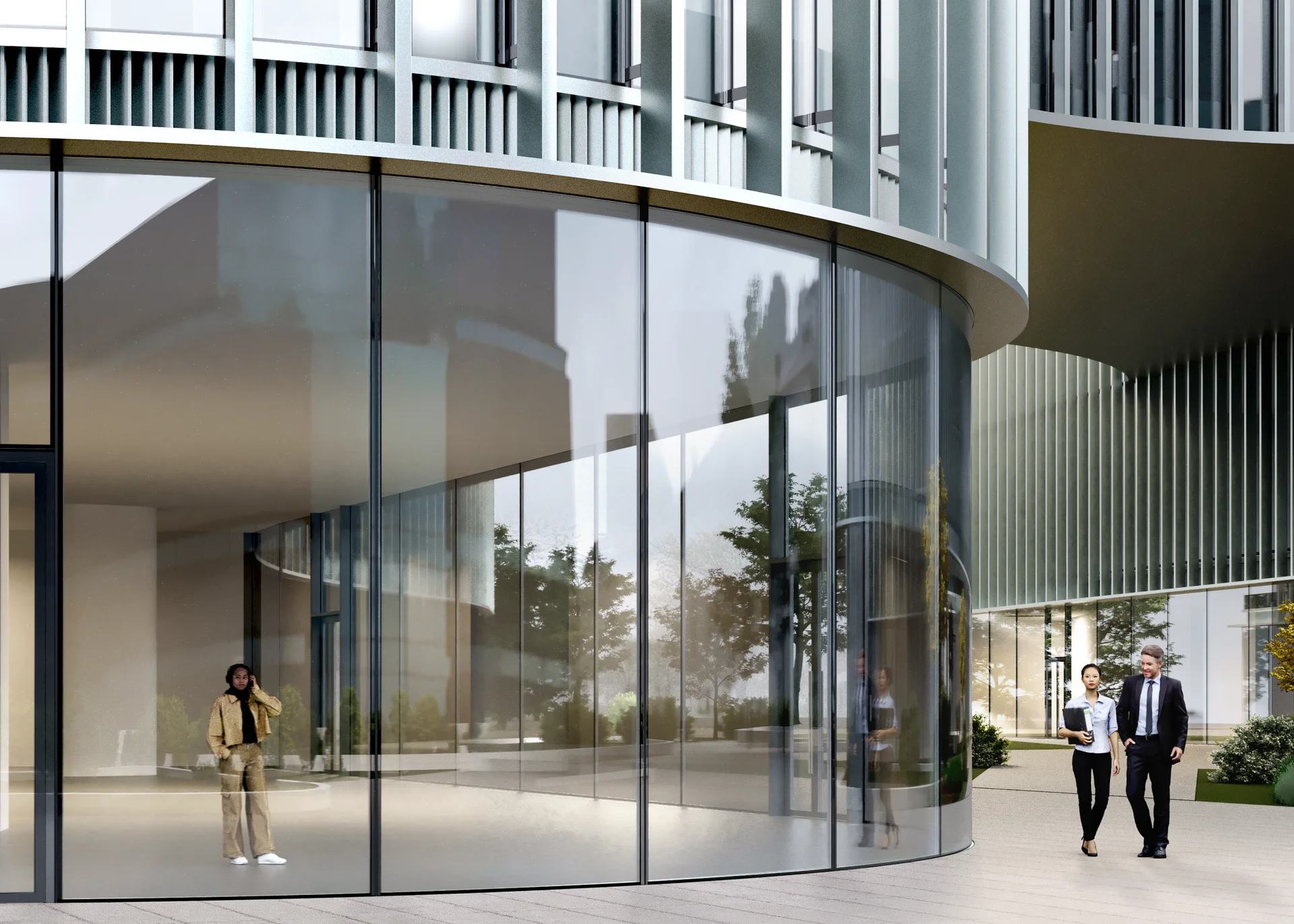 Curved frameless curtain wall