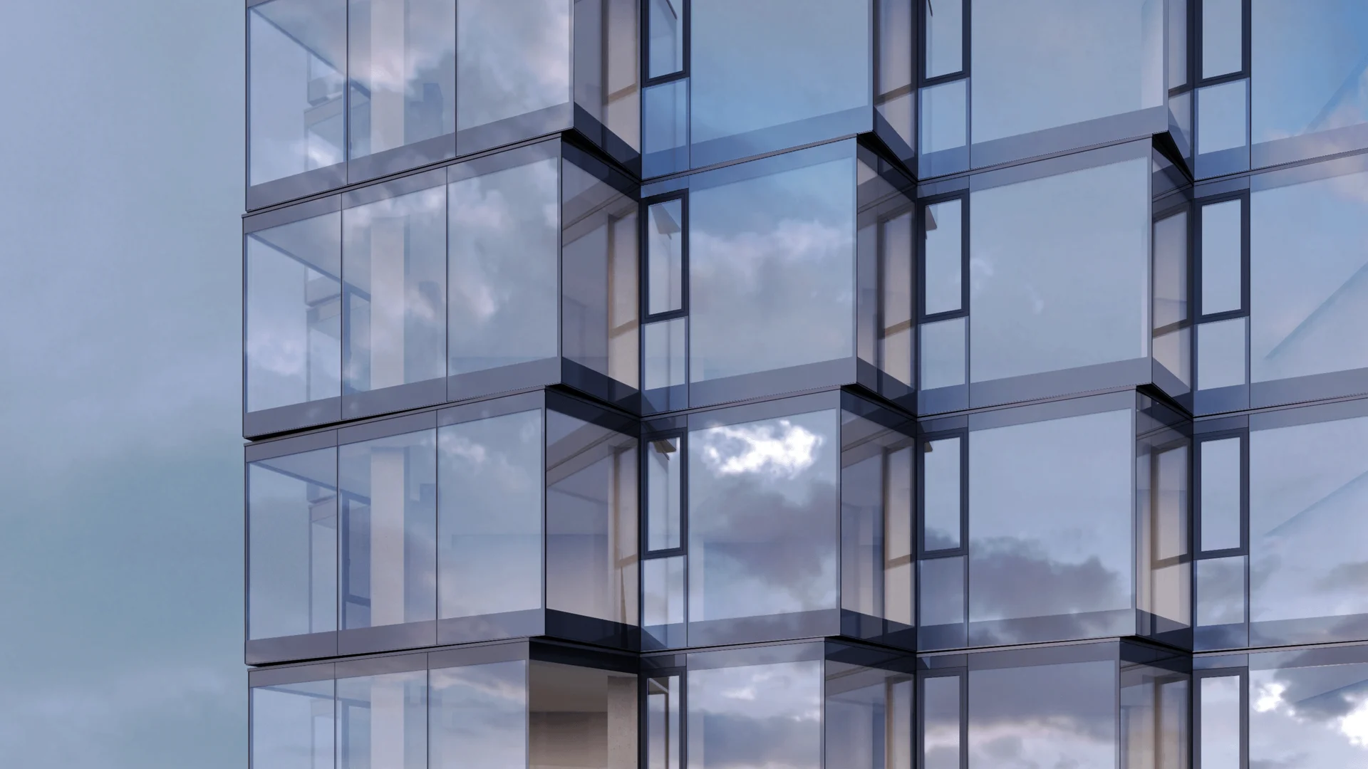 Frameless glass facade for residential complex comparison 4 after